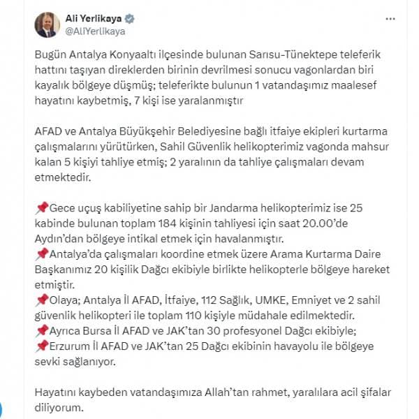 Bakan Yerlikaya; Ekipler Bölgeye İntikal Etti
