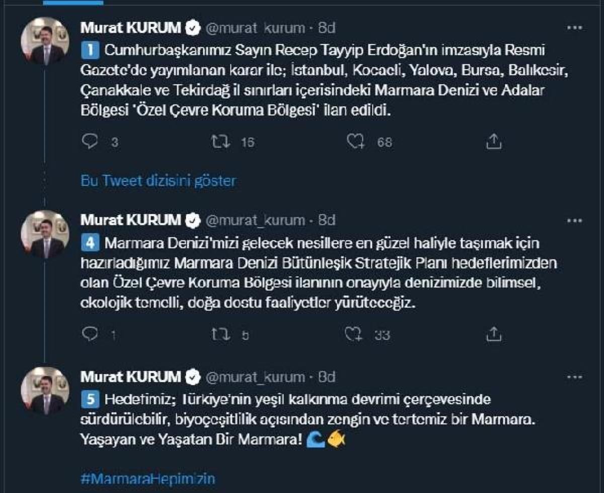 Bakan Kurum, Marmara Denizi ve Adalar'ın "Özel Çevre Koruma Bölgesi" ilanını değerlendirdi Açıklaması