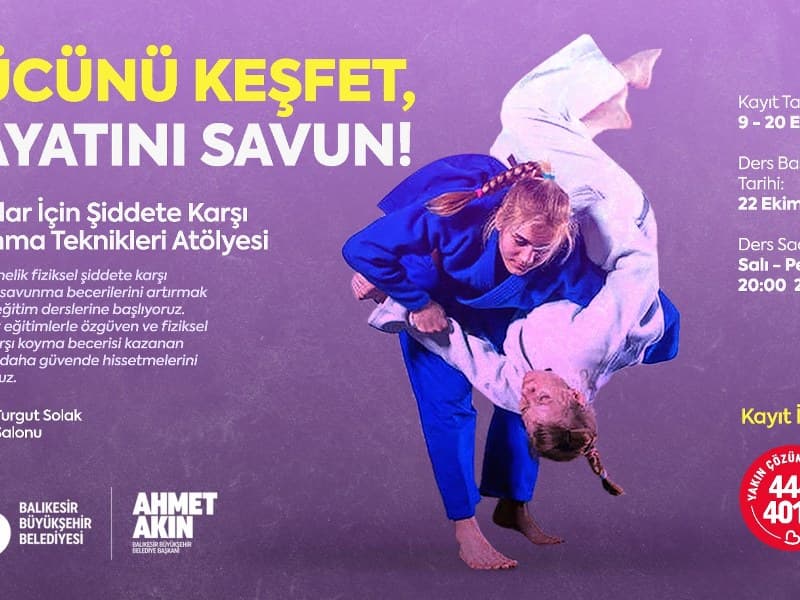 Balıkesir, kadın savunma teknikleri, judo eğitimi, Balıkesir Büyükşehir Belediyesi, fiziksel şiddet, kadın güvenliği